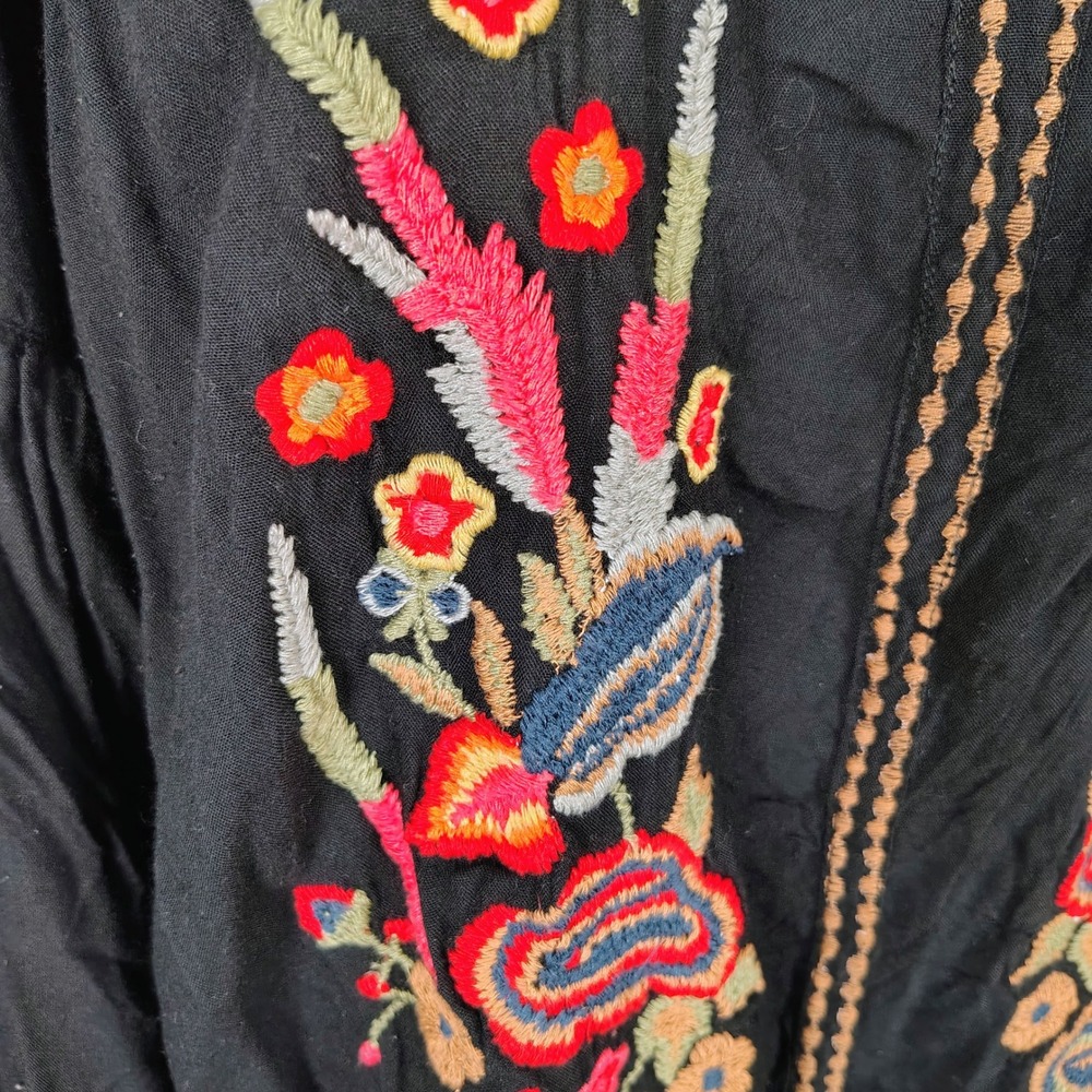 Black Embroidered Peasant Blouse with Floral Detail - Picture 4 of 8